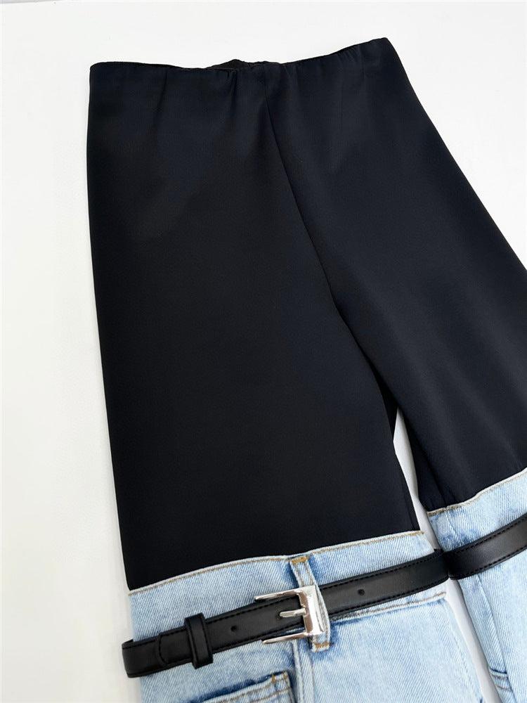 Patchwork Denim Pants Cropped Pants / L