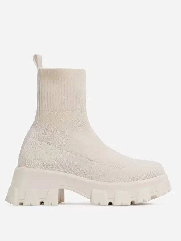 Chunky Sole Socks Boots Beige / 5/5.5