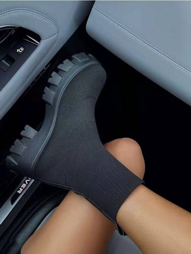 Chunky Sole Socks Boots Beige / 10