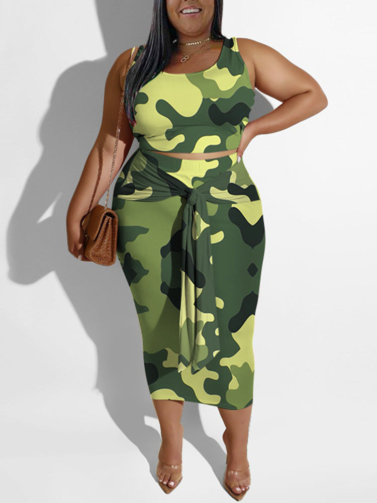 Printed Tie Up Skirt Set Camouflage / XL