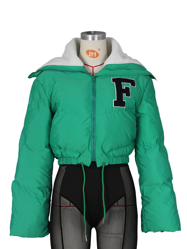 Letter Embroidery Puffer Jacket Orange / S