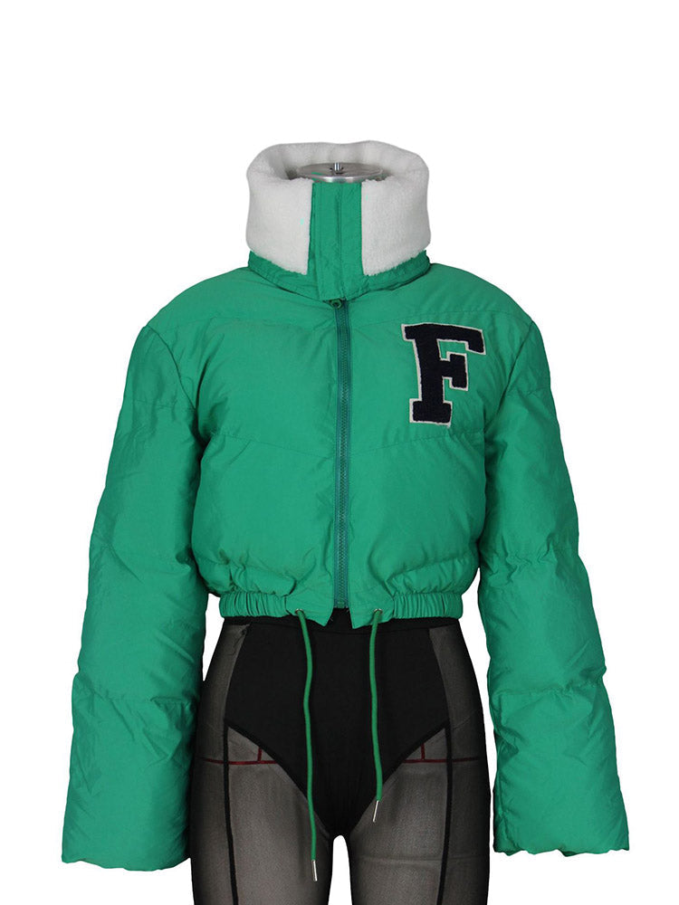 Letter Embroidery Puffer Jacket Orange / M