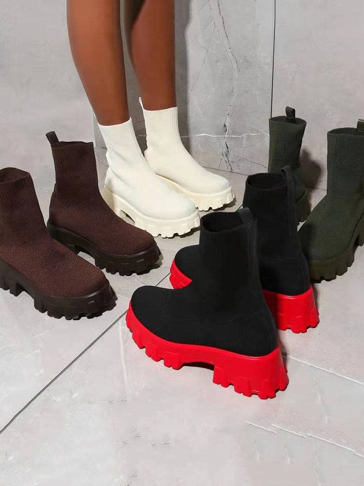 Chunky Sole Socks Boots Black / 6.5/7