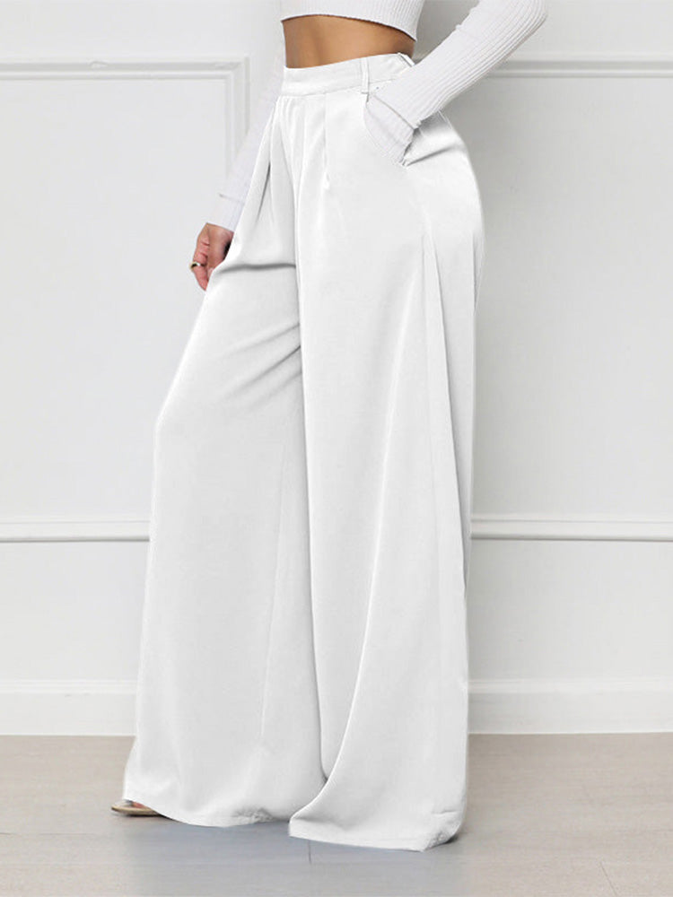 High Waist Pocket Wide Pants Black / L