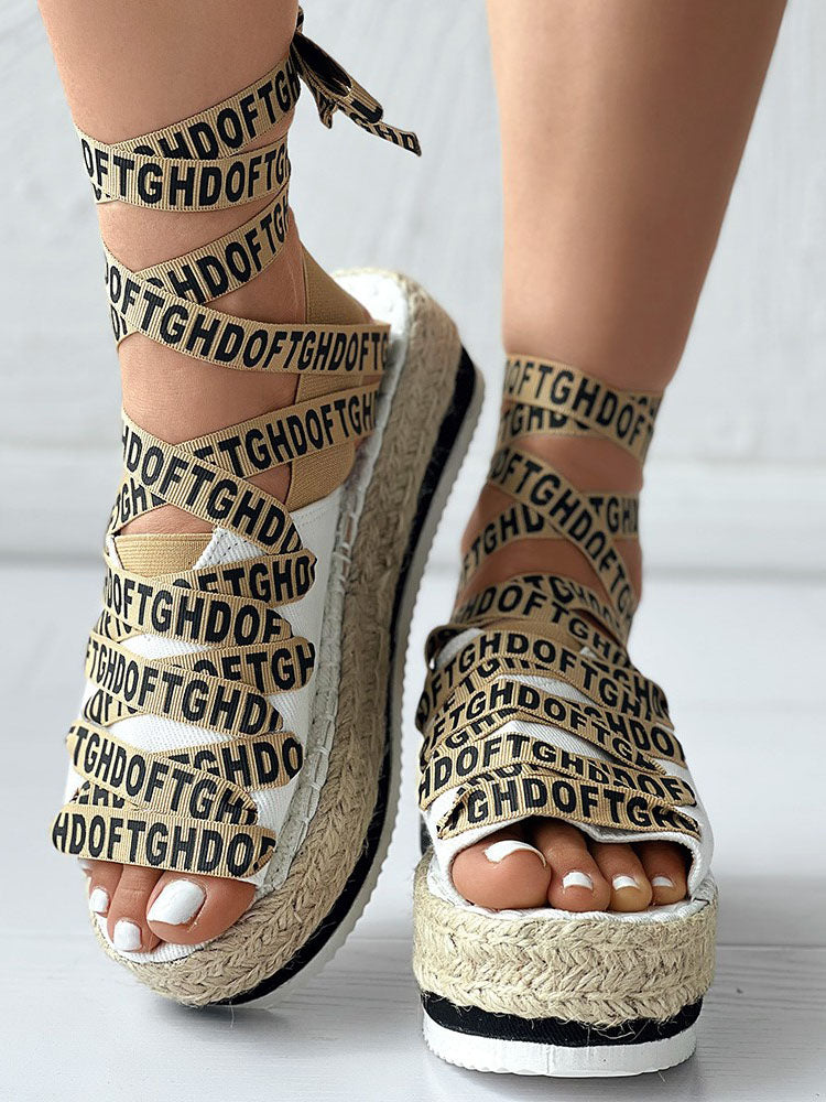 Letter Strappy Platform Sandals Black / 8.5