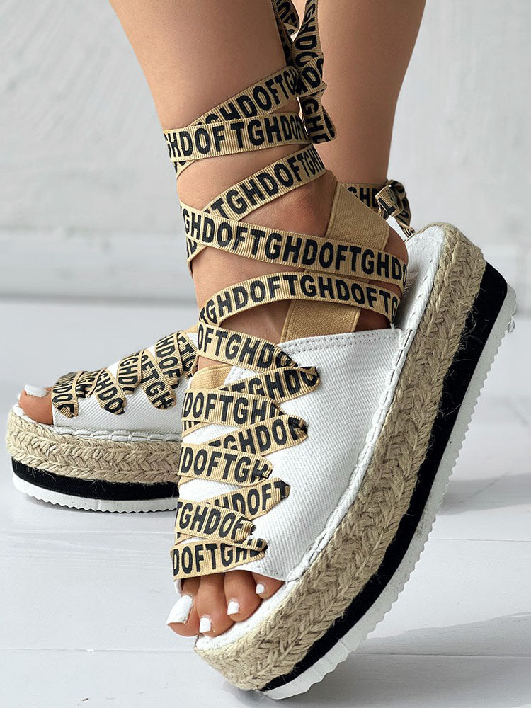 Letter Strappy Platform Sandals Black / 10