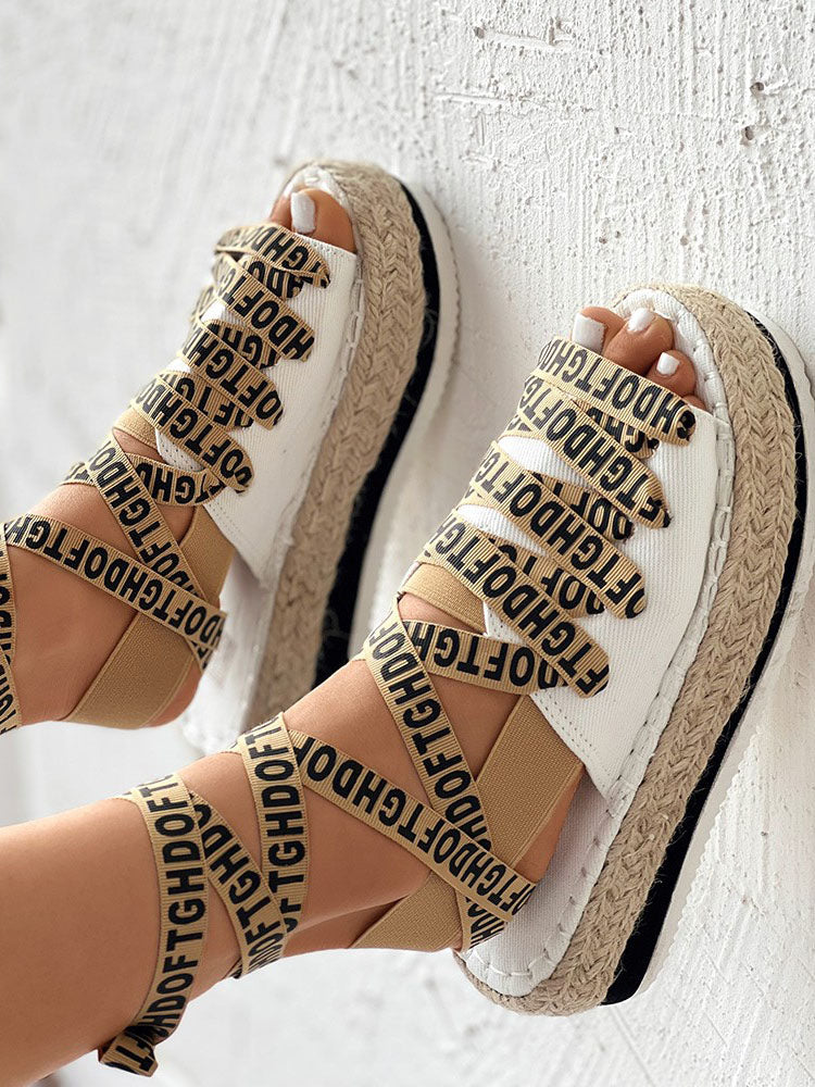 Letter Strappy Platform Sandals Black / 6.5/7