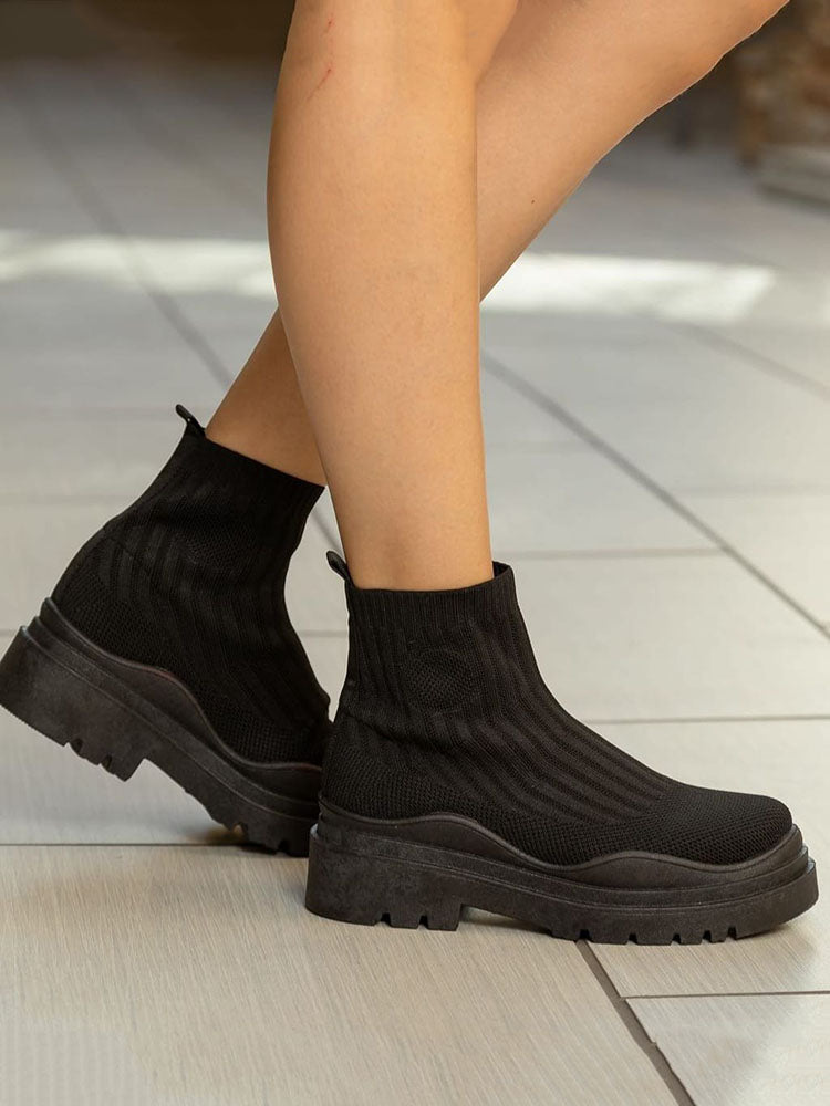 Platform Round Toe Knit Boots Orange / 10.5/11