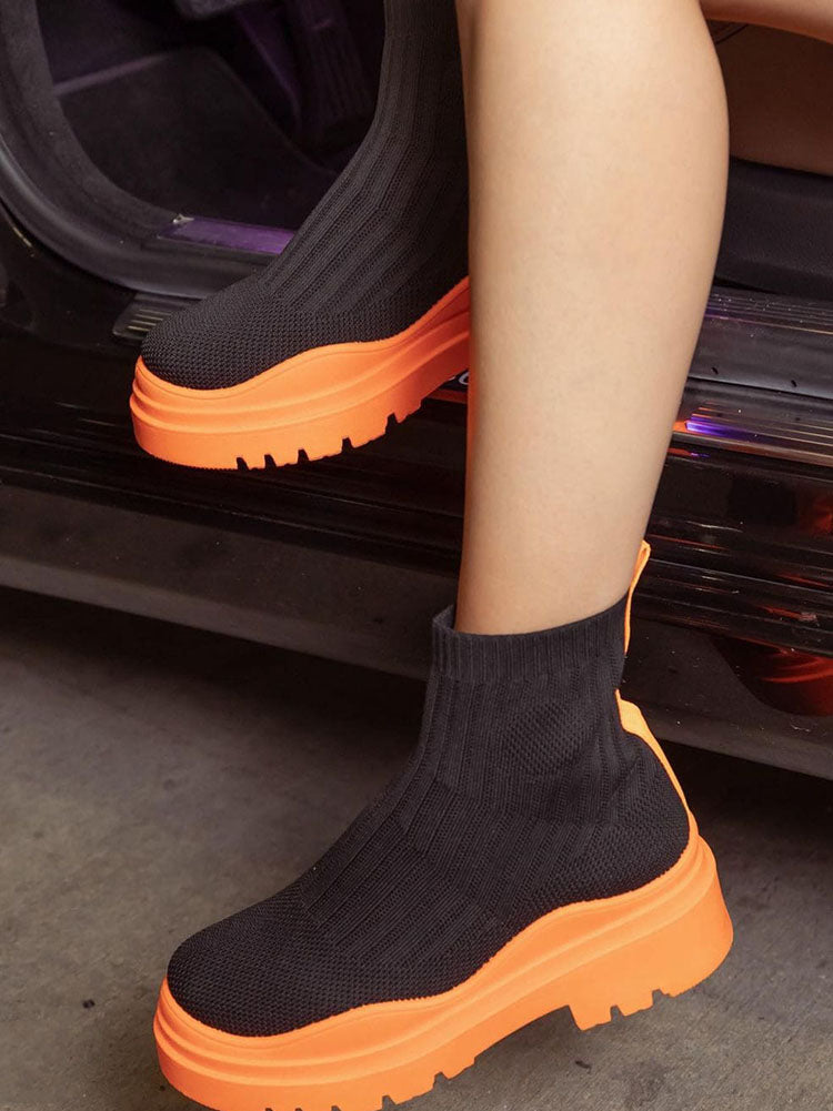Platform Round Toe Knit Boots Green / 10.5/11
