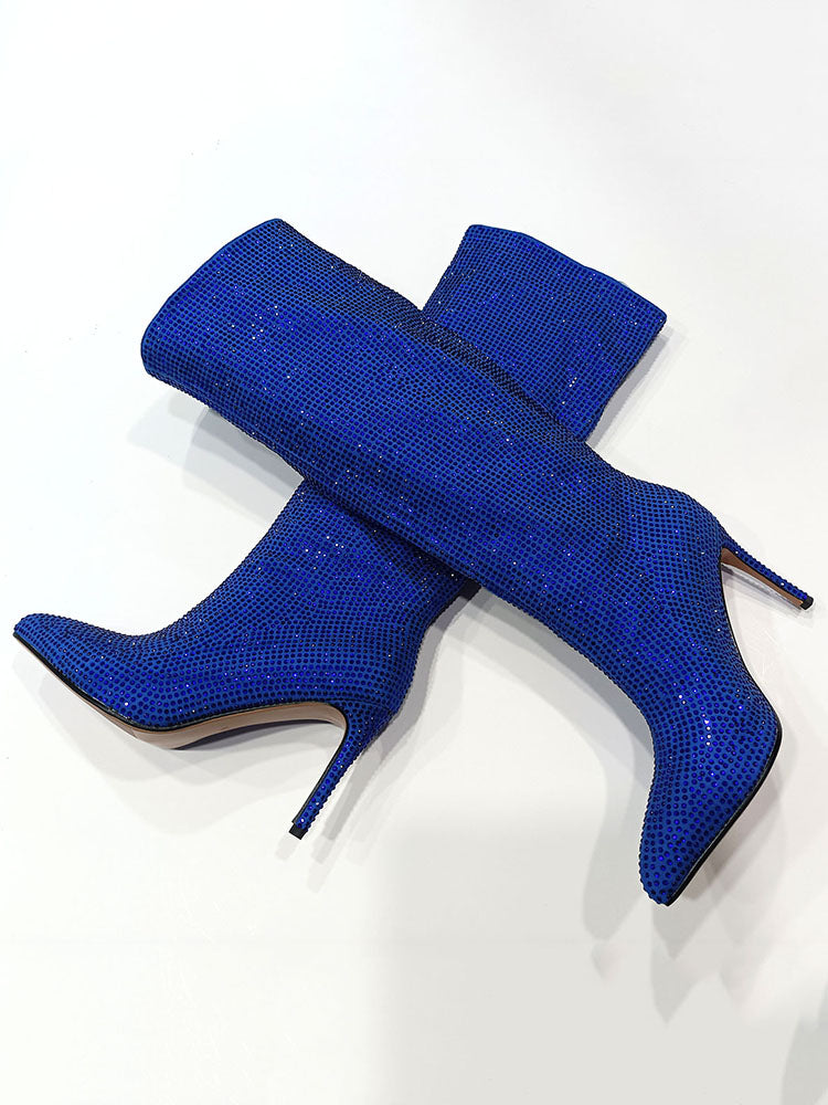 Crystal-Embellished Suede Boots Red / 6