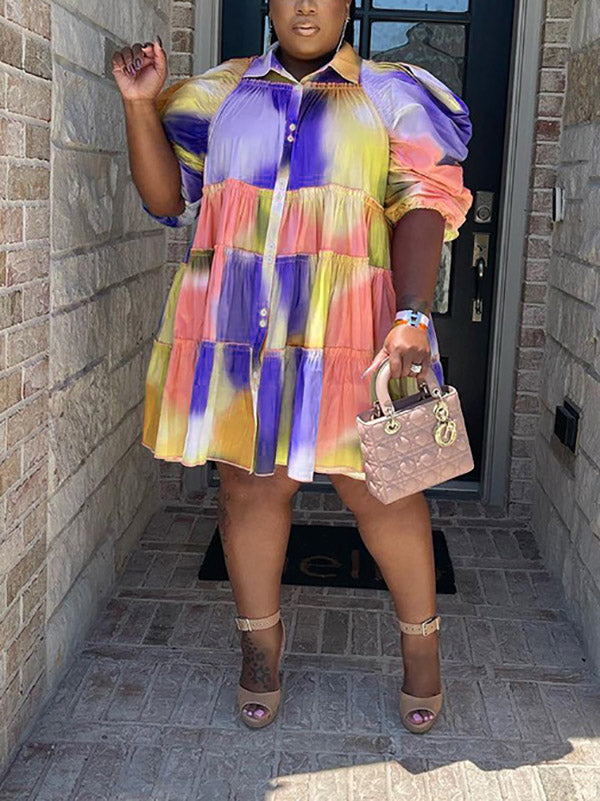 Tie Dye Ruffled Shirt Dress Rose / 4XL