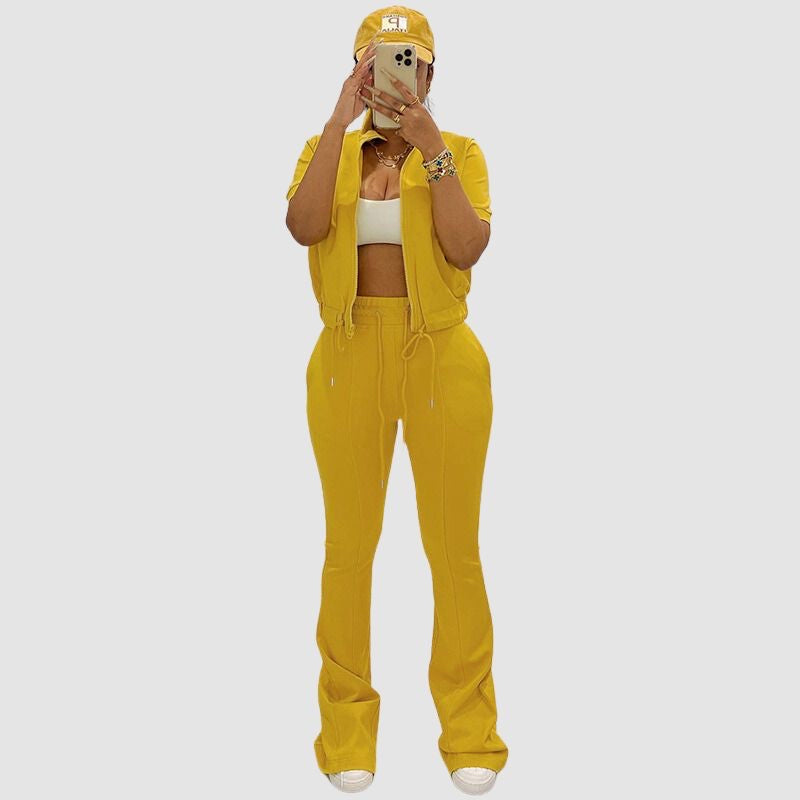 Zip Sweatshirt & Bootcut Pant Set Yellow / L