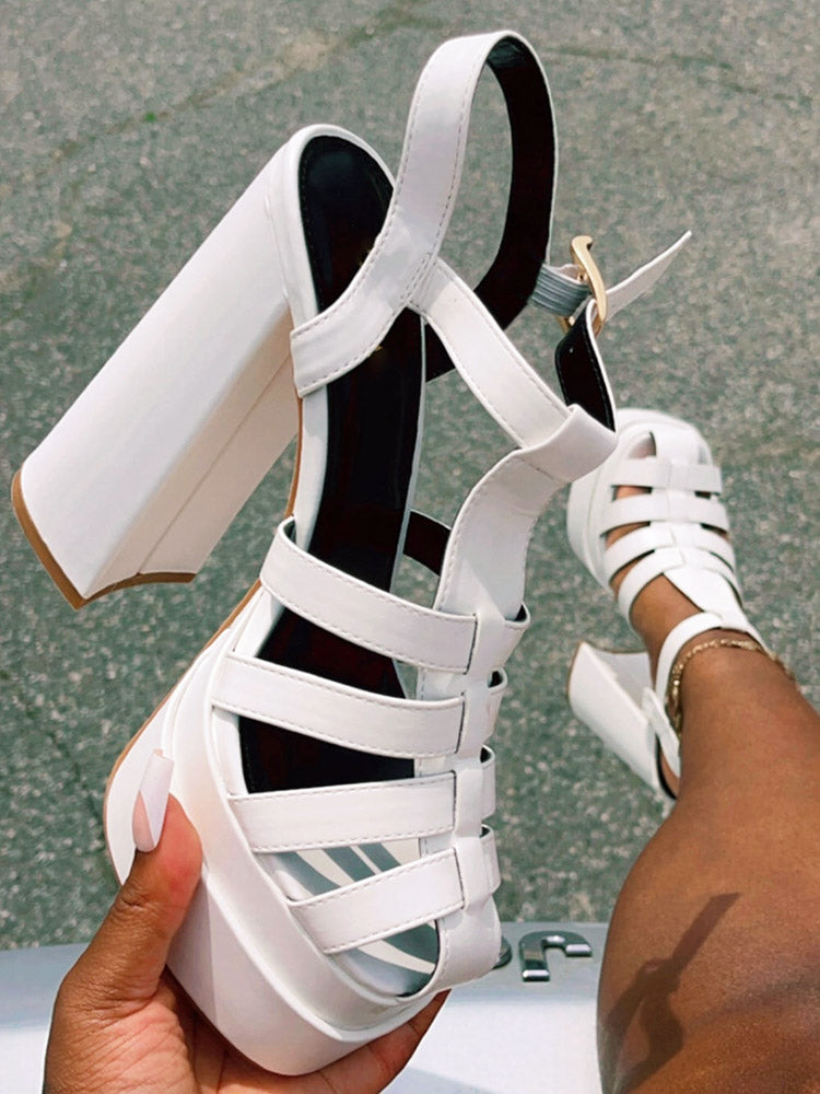 Braid Platform Chunky Heel Sandals White / 6