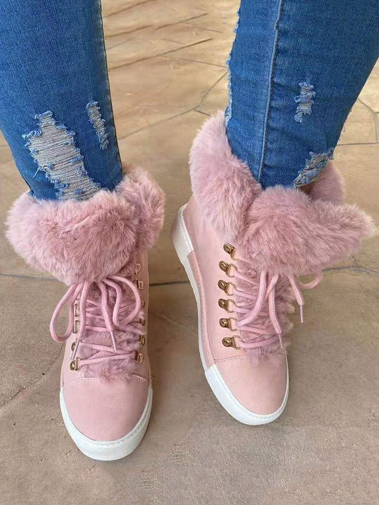 Warm Plush PU Leather Boots Green / 6.5/7