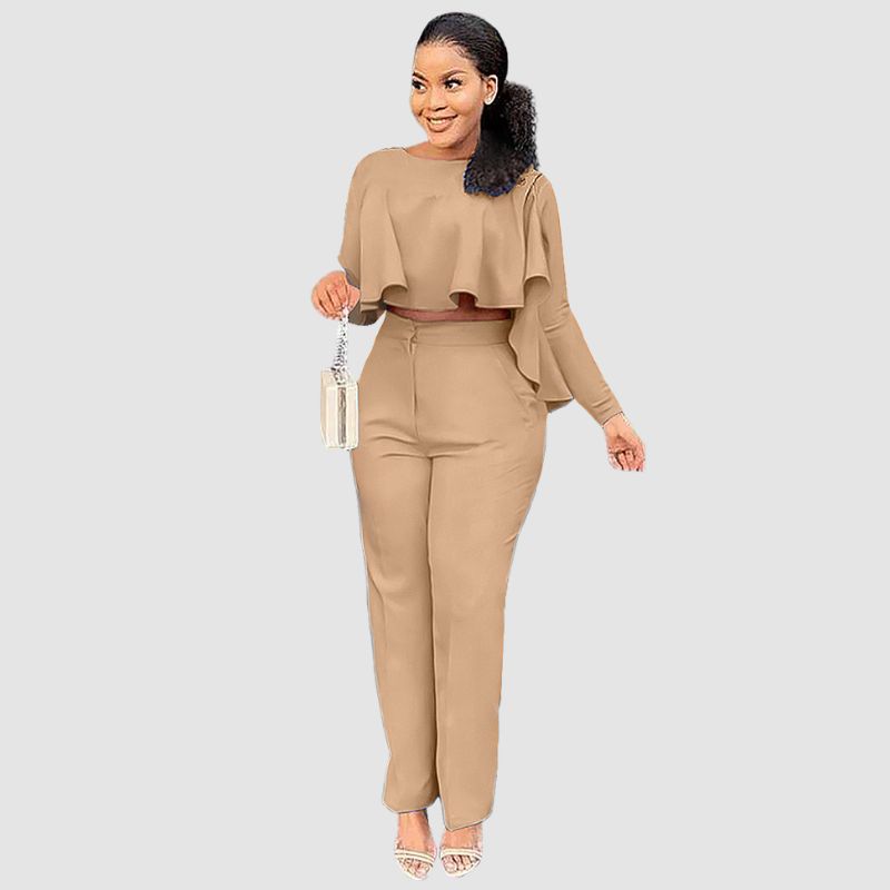 Ruffle Top & Straight Leg Pants set Blue / M