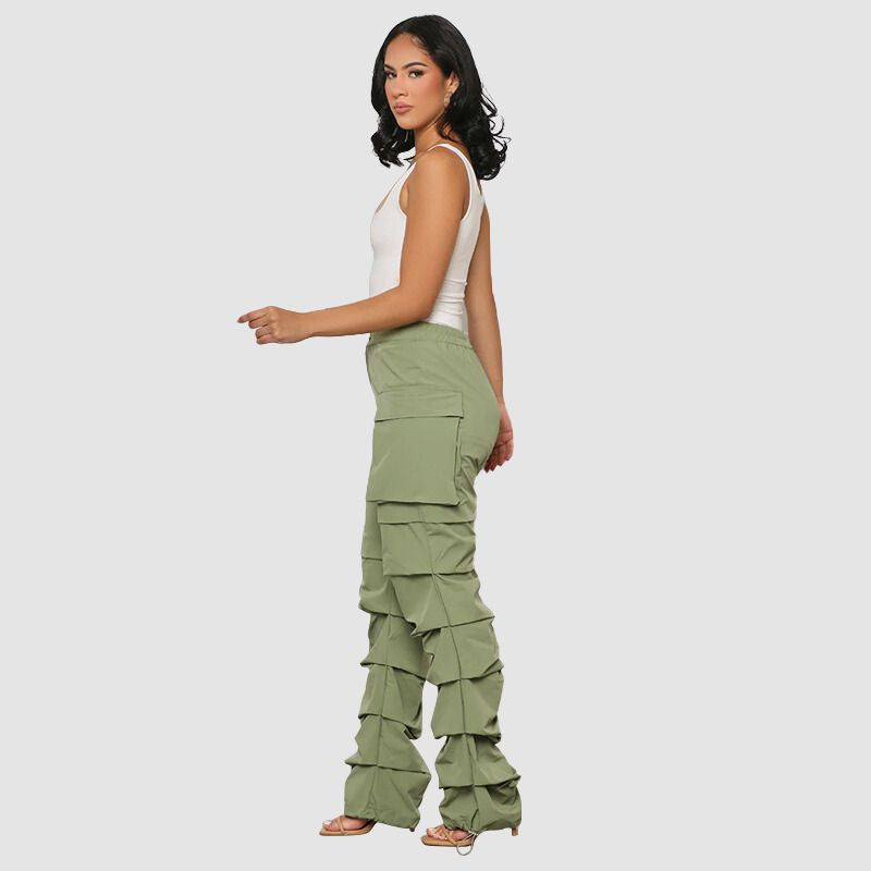 Pleated Drawstring Cargo Pants Black / M