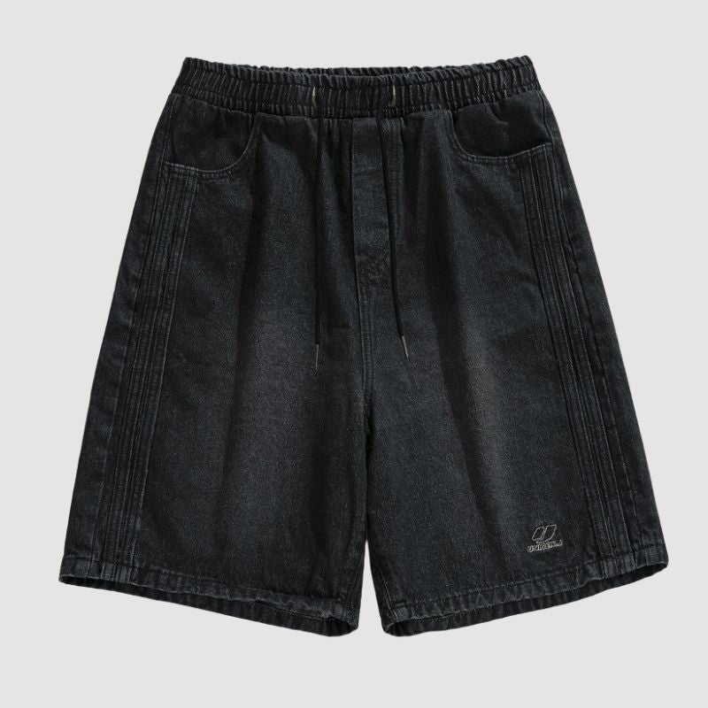 Side Embroidered Washed Jorts Blue / L