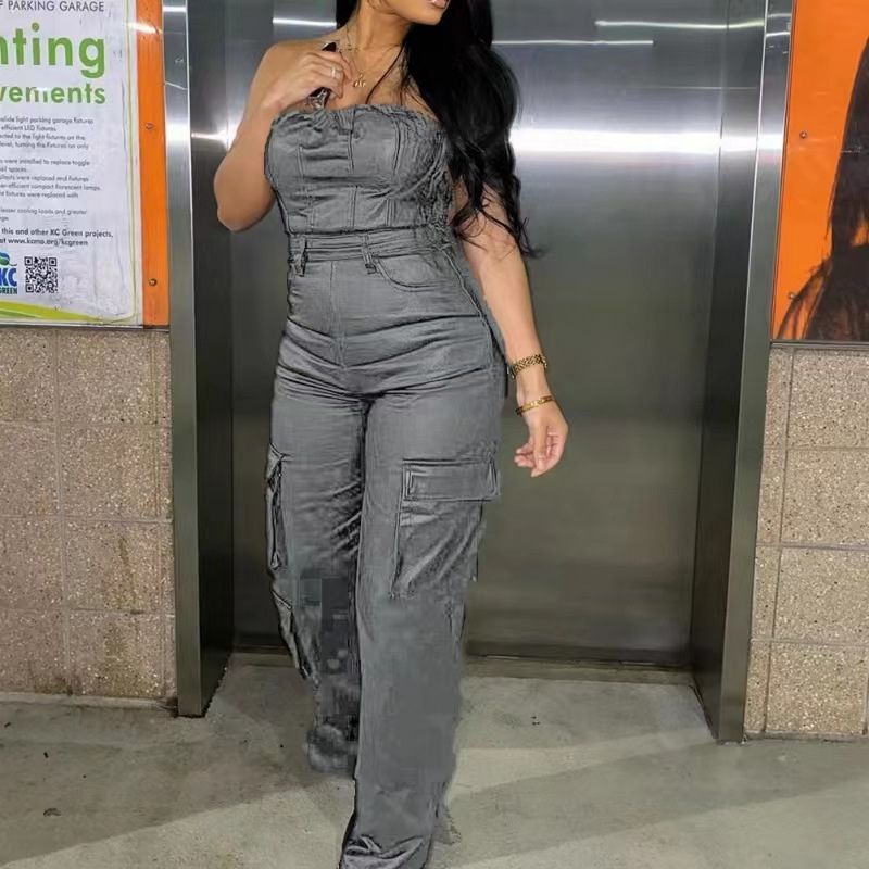 Off-shoulder PU Leather Jumpsuit Black / S