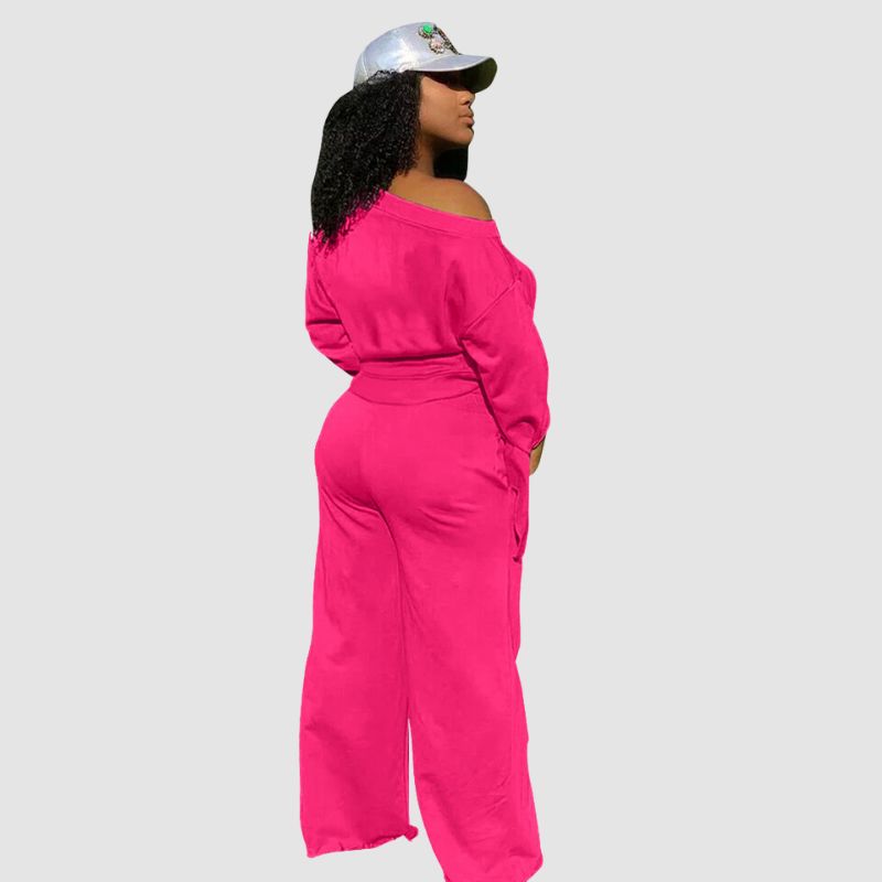 Off-shoulder Wide Leg Pant Set Black / M