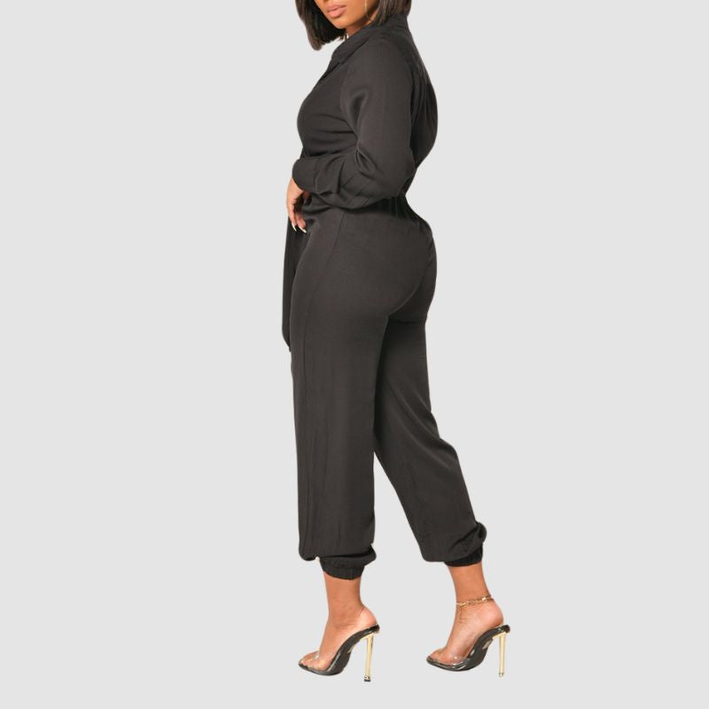 V Neck Tie UP Jumpsuits Black / M