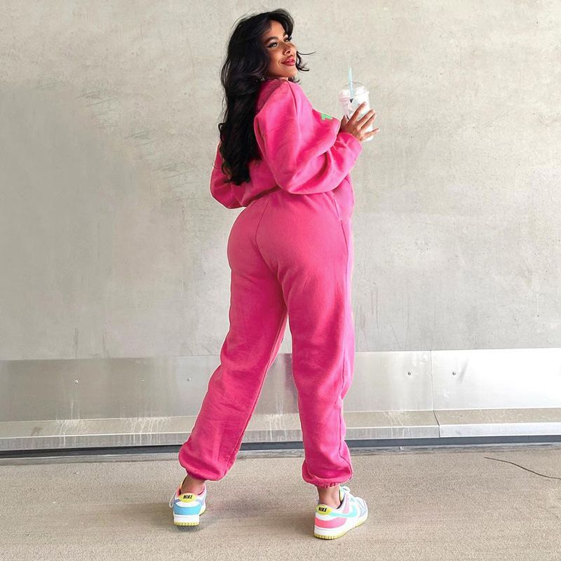 Letter Printed Design Sweatshirt Set Pink / M