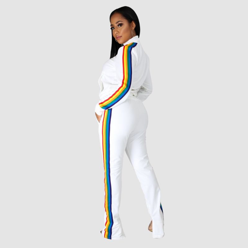 Rainbow Stripe Patchwork Design Set Whte / M