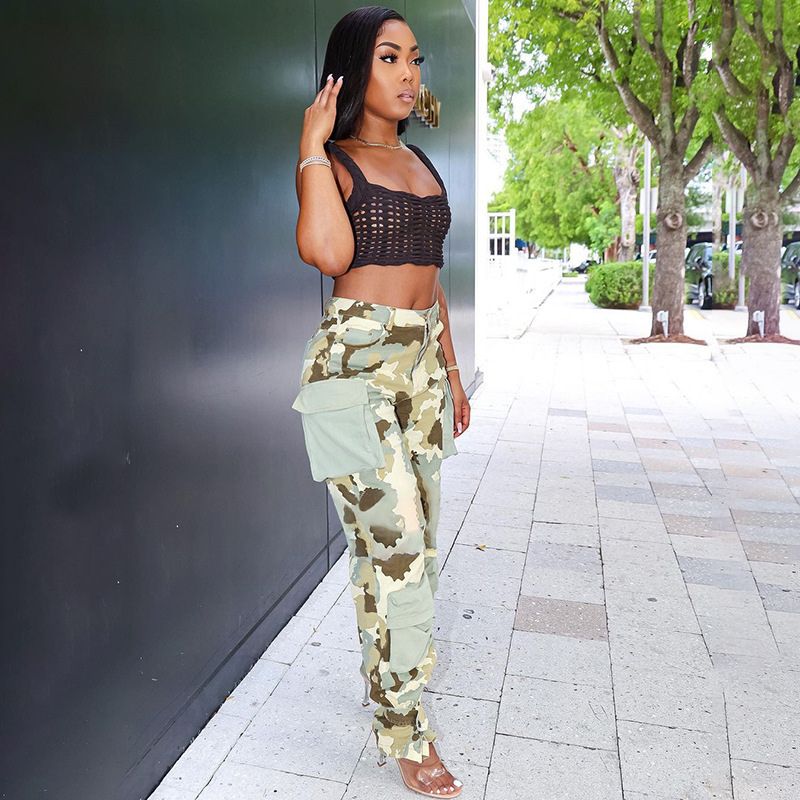 Patch Pocket Camouflage Cargo Pants Green / M