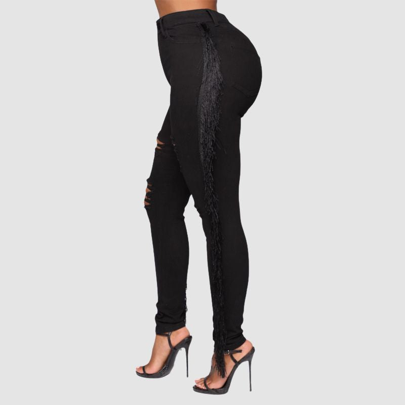 Tassel Ripped Washed Jeans Black / M