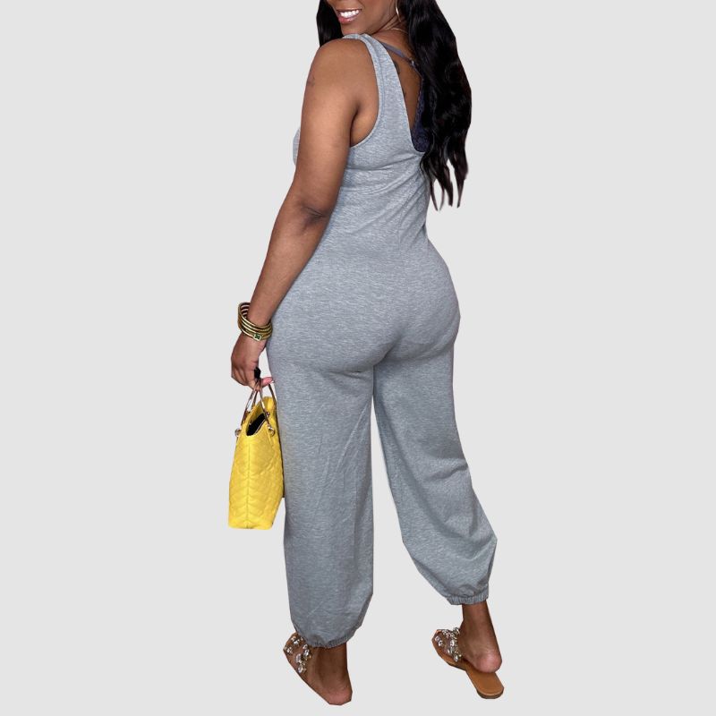 Sleeveless Solid Color Jumpsuits Grey / M