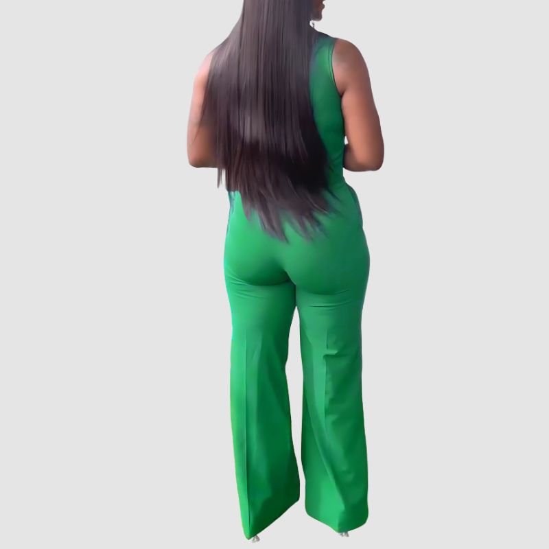 Solid Color Vest & Straight Leg Pants Set Green / M