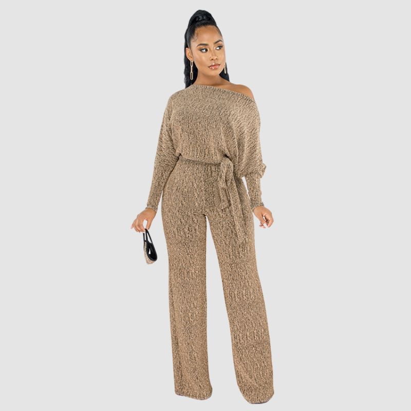 Leopard Printed Off-shoulder Jumpsuits Gold / M