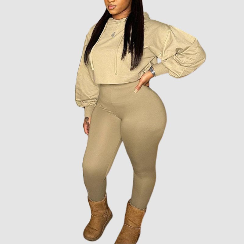 Loose Short Hoodies & Bodycon Pant set Grey / M