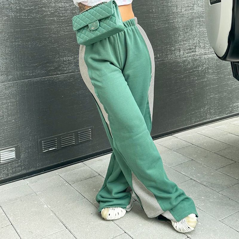 Contrast Color Design Loose Casual pants Green / M