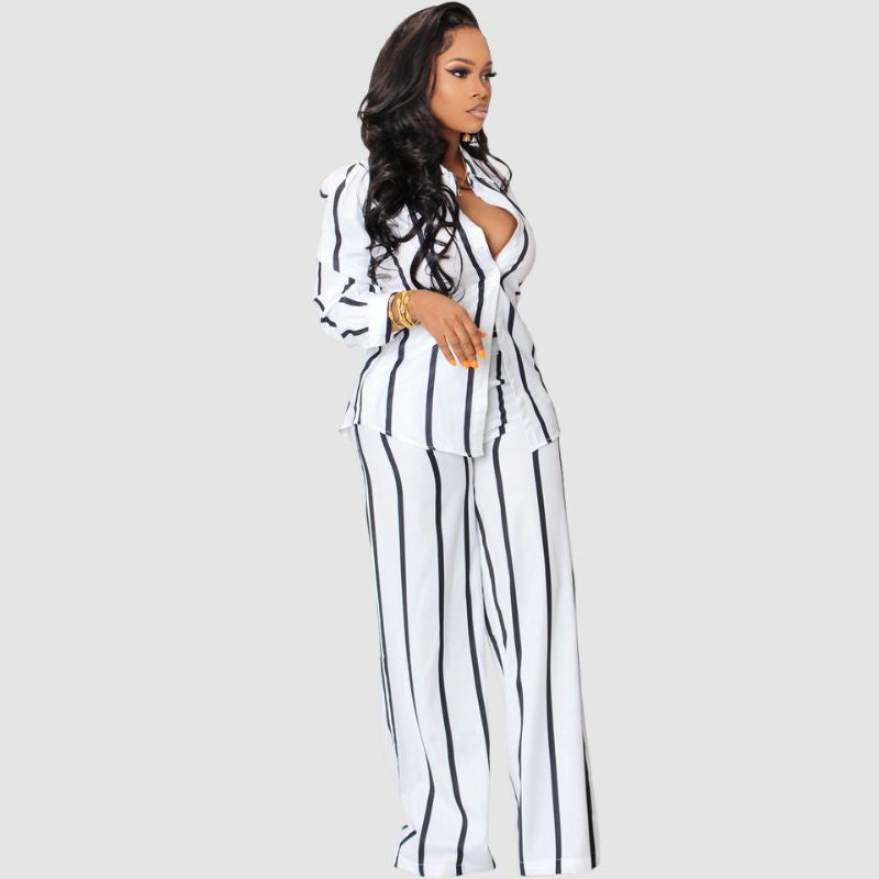 Stripe Printed Shirt Set White / M