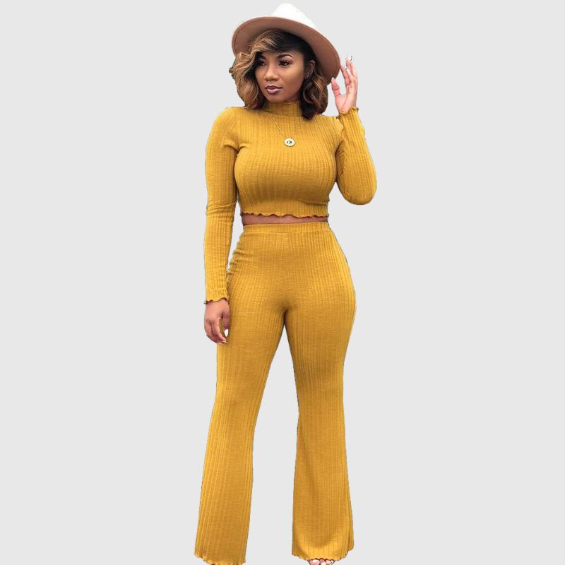Turtleneck Knit Sweater Set Yellow / M