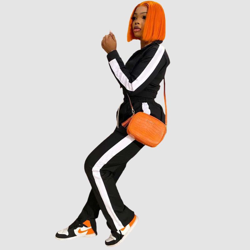 Patchwork Slit Design Sport Set Black / M