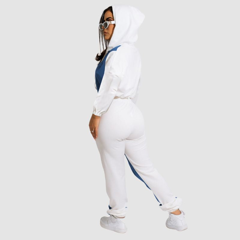 Denim Patchwork Hooded Jacket Set White / M