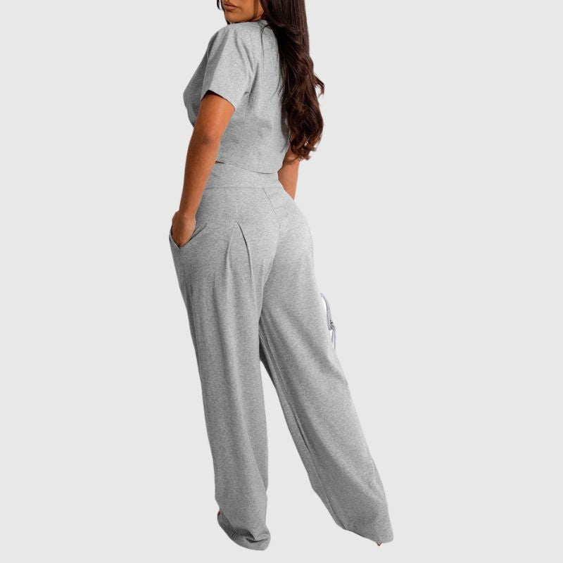 Solid Drawstring Tee Set Grey / L