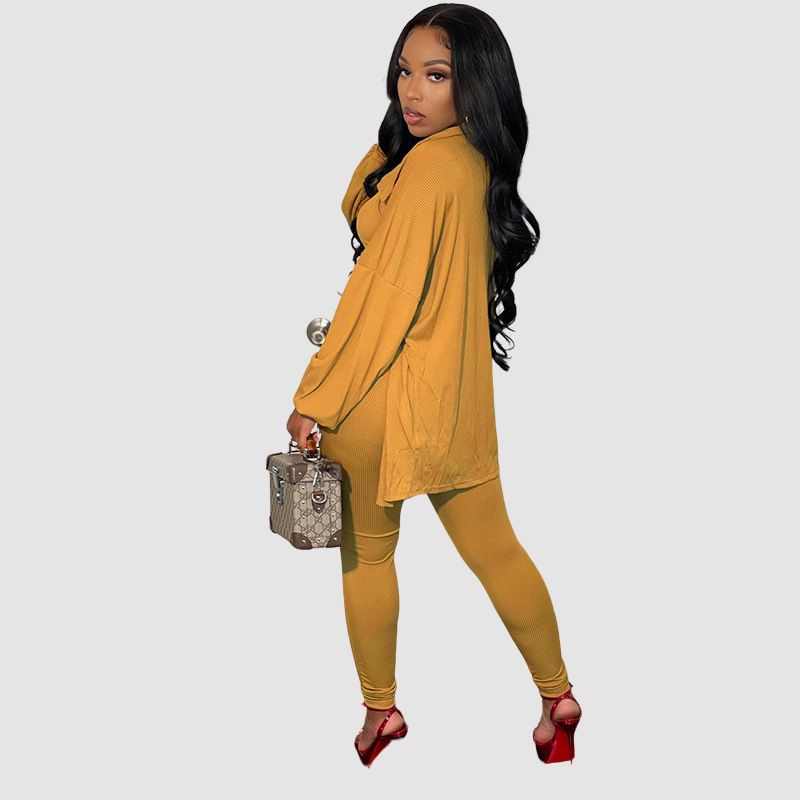 Solid Color Casual Pants Three Piece Set Yellow / M