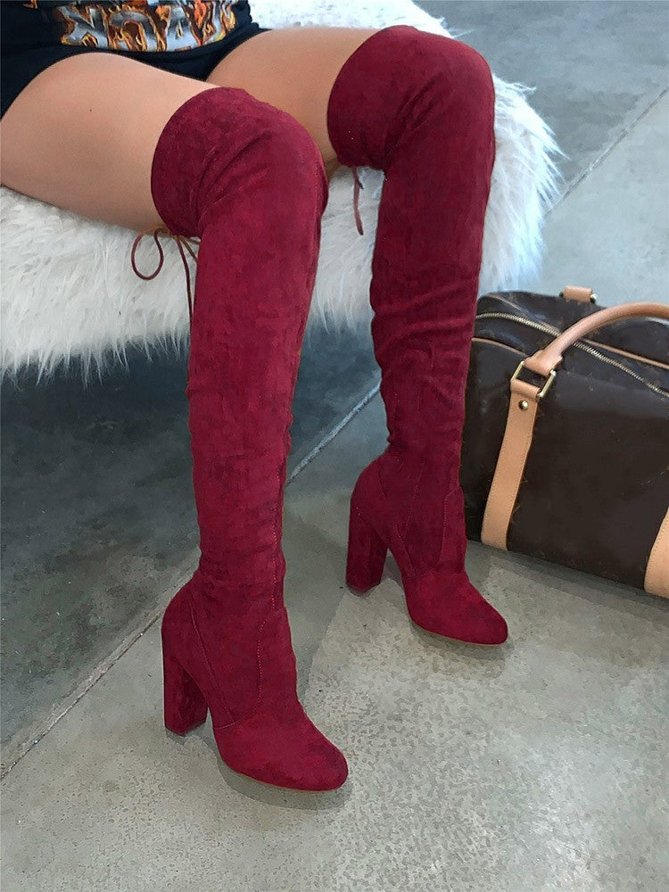 Suede Tie Back Boots Brown / 9/9.5