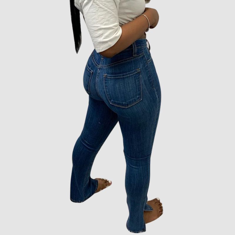 Slim Side Slit Highly Elasticity Jeans Dark Blue / M