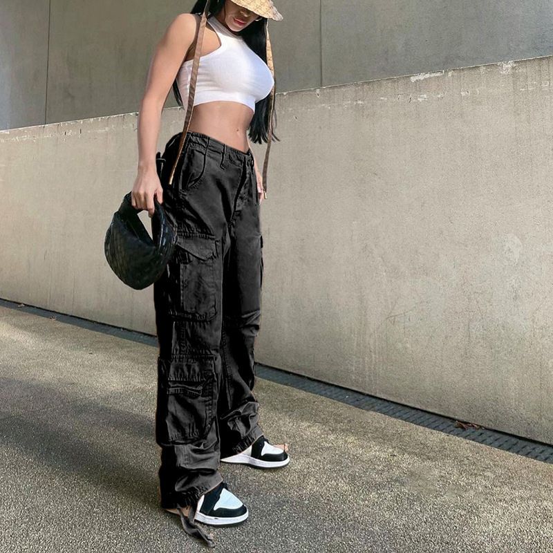 Vintage Wide Leg Cargo Pants Black / M