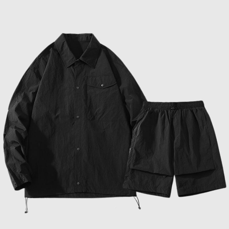 Solid Cargo Jacket Set Grey / L