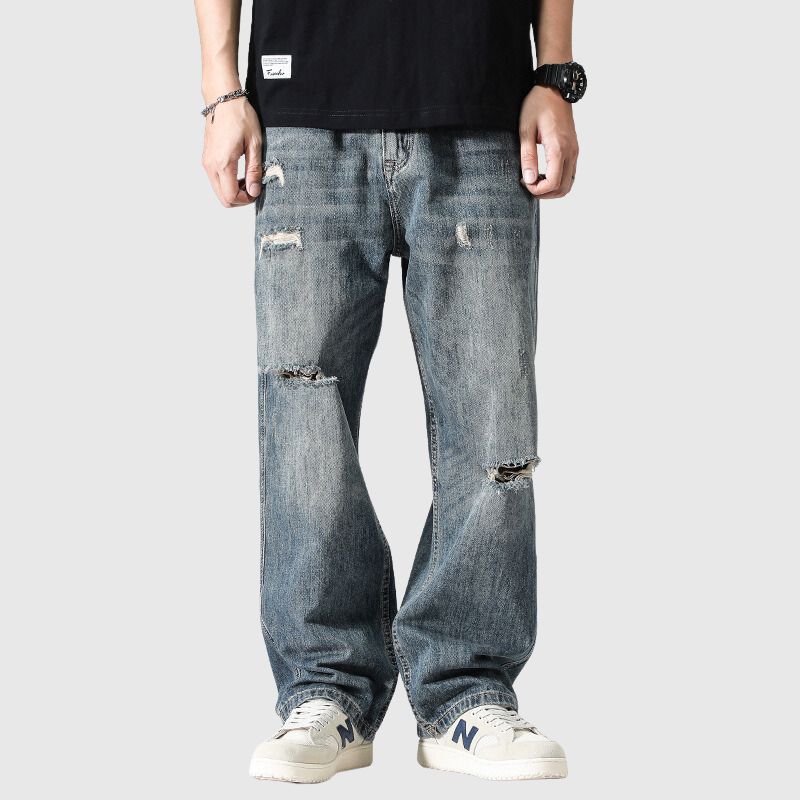 Vintage Distressed Washed Ripped Jeans Blue / L