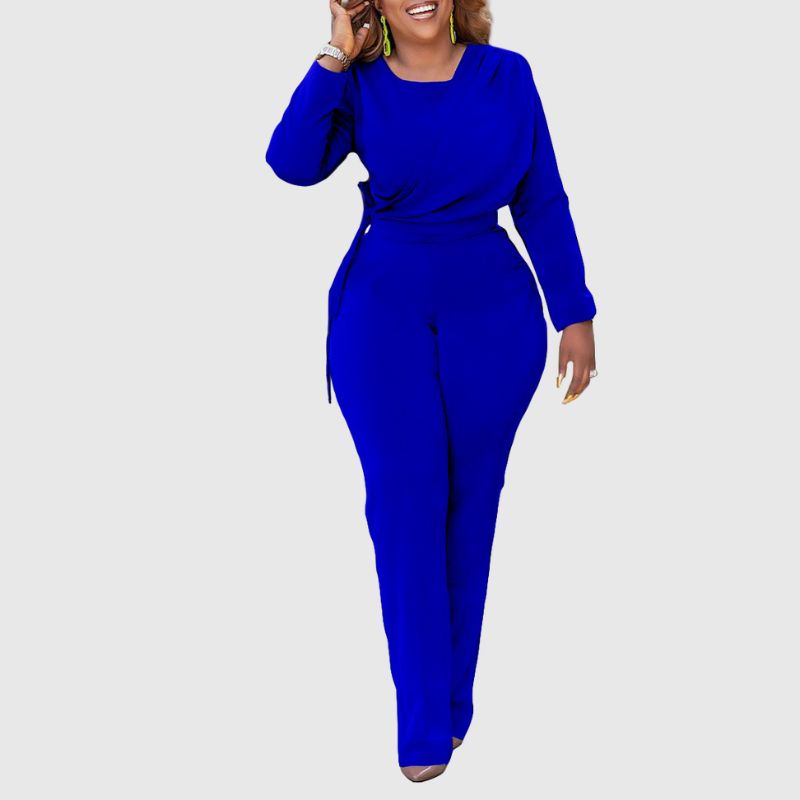 Solid Color Tie-up Wide Leg Jumpsuit Red / M