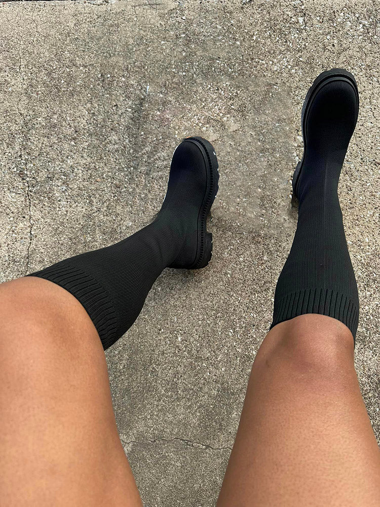 Knitted Flat Heel Sock Boots Green / 10.5/11