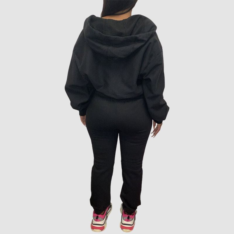 Solid Color Zip Hoodies Pant Set Grey / S
