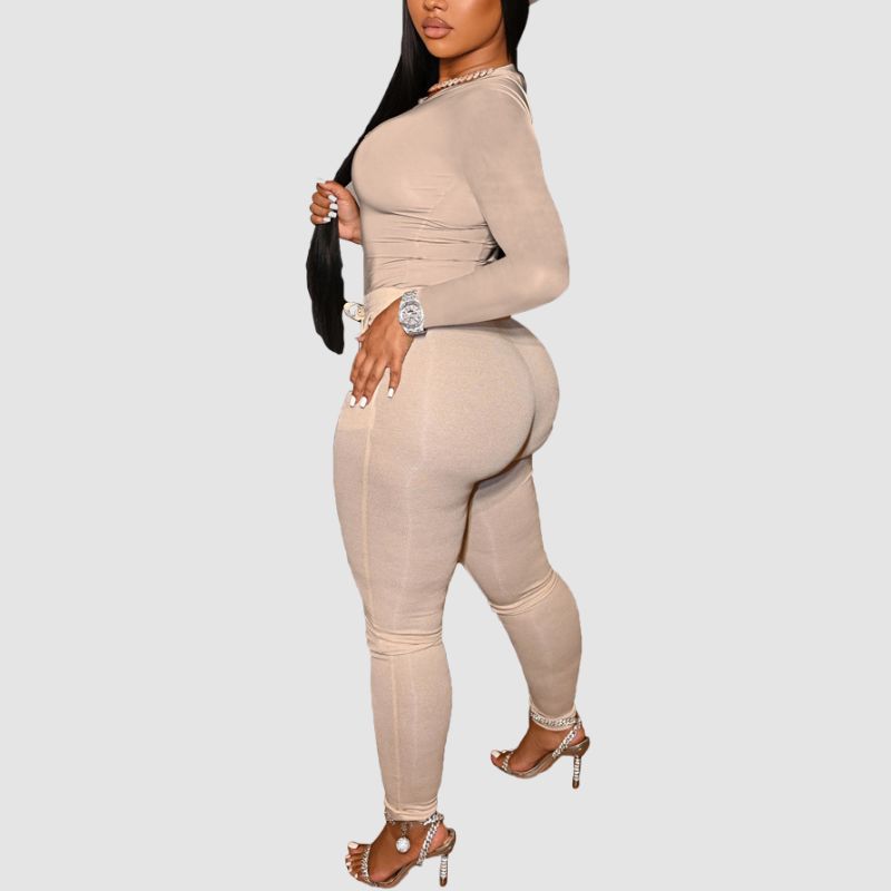 Solid Color Bodycon Two Pices set Khaki / S