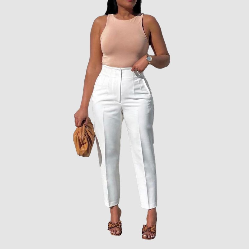 High-Waisted Solid Color Trousers Black / M
