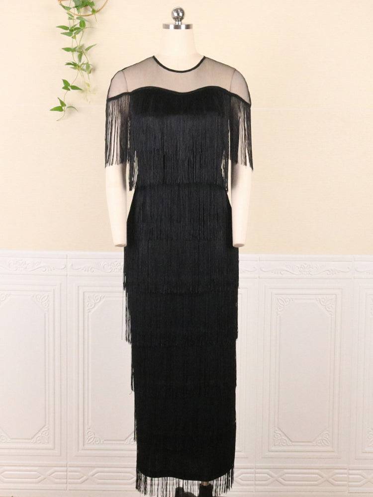 Mesh Tassel Party Dress Blue / 4XL